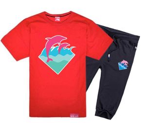 Розовый дельфин для брюшных брюк костюм хлопковые футболки с коротким набором Men039s повседневный дизайн oneck