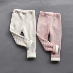 Calça de lã de lã de lã quente para meninas Leggings Elasticidade das crianças Slim Stripe Troushers L2405