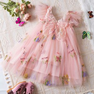 Baby Summer Fashion Holiday Girls Suspender Puffy Mesh Clothes Children Flower Wear Princess Embroidery Tulle Dress L2405