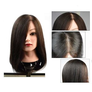 Głowy manekina 100% ludzkie włosy Manekin Naturalny czarny kolor treningowy trening Model dla fryzjerskiego profesjonalistę można wyprasować i farbować Q240530
