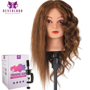 マネキンヘッド20インチ100％本物のヘアトレーニングヘッドマネキンヘッドドールヘッドヘアドレッサーヘアドレッシングマネキンクランプホルダーQ240530