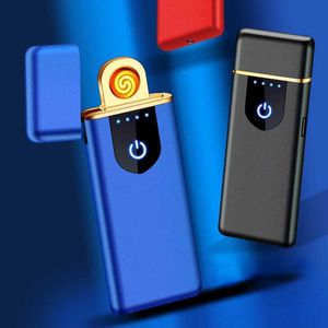 Tändare dubbelsidig tändning USB Lättare fingeravtryck Touch Sensring SMART-tändare laddningsbara Flamess Cigarette Tändare Mini Lighter S24530