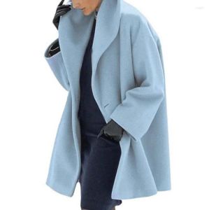 女性の秋の冬のウールコート、長袖のカジュアルなアウトウェア、ソリッドルーズフード付きジャケットをブレンド