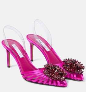 Sandały Seksowne fioletowe drukowane kryształowe kwiat wysoko obc buty ślubne skórzane wyłożone palce palców