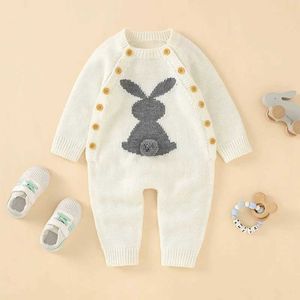 Rompers Baby Rompers Solidne dzianie nowonarodzona dziewczyna chłopiec kombinezon Cute 3D Cartoon Rabbit Infant Kid Odzież długie rękawie Atutmn Easter Y240530EMAY