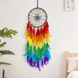 Garden Decorations Dream Catcher Colorful Feather Handmade Wind Chimes Creative Living Room Bedroom Hanging Ornaments Wall Pendant Home DecorationsL4531