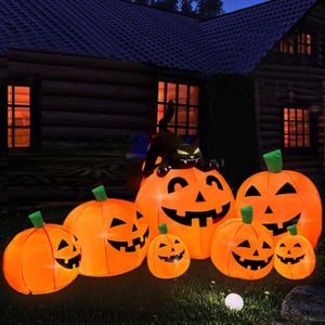 DECORAZIONI DI NUPPA DI HALLOWEEN gonfiabili di zucca con LED incorporato Blow Up Party Festive Yard Garden Lawn Decor 7 5ft Long 340D