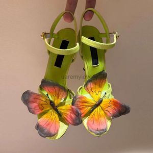 Редкие бабочки синие сандалии высокие каблуки женские роскошные дизайнерские туфли Желтая лука стилевые каблуки мода свадебная вечерин