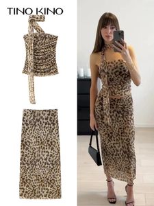 Leopard Print Tub Top Long Spirt Suit Kobiet Bez rękawów Topy Pakiet Hip Pakiet Karpinga Pakiety 2024 Summer 2 sztuki 240521