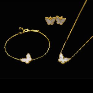 Alharmbas Gold Van Butterfly Designer Classic Sweet 4/Four Leaf Clover Armband örhängen Halsbandsmycken Set för Womengirls Wedding Valentine's Day Gift