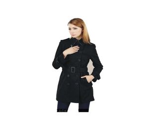 SS Women Fashion England Middle Long Trench Płaszcz czarny podwójnie piersi Slim Wysoka jakość marki projektantka Fit Plus Size 7282696