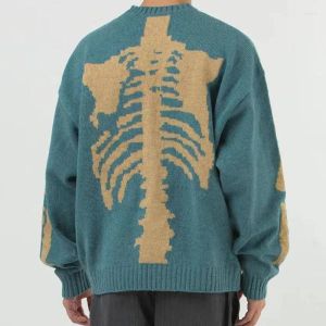 Sweaters Men's KapitalInspired Vintage Skeleton Printed Knit Sweater Harajuku Style Autumn Pullover in Neutral Tones