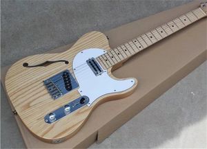 Top Quality Custom Shop Natural Ash Body Jazz Electric Guitar Semi Hollow Body Maple Fingerboard with Chrome Hardware