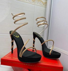 Projektanci Obcasy Sandały Platforme Sandałowe sukienki damskie buty na wysokim obcasie kostki upiększone buty wąż seksowne Strass Stiletto 12cm 5583209