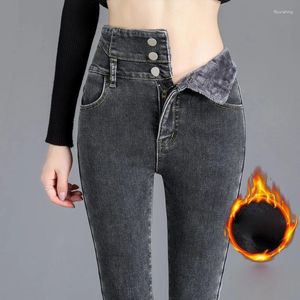 Jeans femminile inverno y2k streetwear peluche e addensano pantaloni da donna della vita coreana