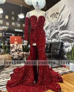 Festklänningar sexiga röda paljetter lång prom för svarta flickor 2024 en axel sida slits födelsedag sjöjungfru afton klänning