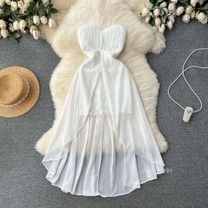 High End Banquet Dress High-End Light Luxury Nisch Pleated Bra Design Fake Two Piece of Chiffon Dress for Womens Summer
