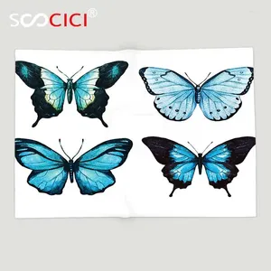 Blankets Custom Soft Fleece Throw Blanket Butterflies Decoration Butterfly Collection With Ornate Wings Life Watercolor Print Home Blue