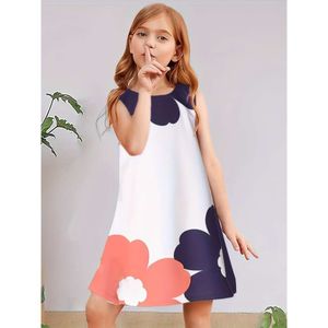 2024 Kids Little Girlsless Over Knee Girl Fashion Style Flower Print Print Daily Disual Cute Dress Dressing L2405 L2405
