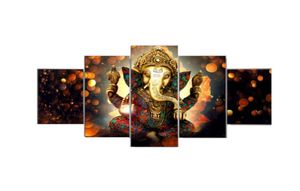 HD Canvas Wall Art Målning Elefant God Style Bilder för vardagsrum 5 Panel Lord Ganesha Cuadros Modern Decoration Paintings9414377