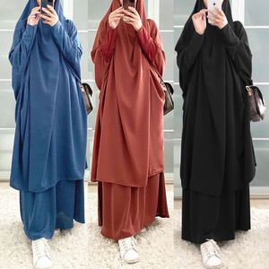 15 Colors Eid Hooded Muslim Women Hijab Dress Prayer Garment Islamic dress Abaya Long Khimar Ramadan Gown Abayas Skirt Sets 240529