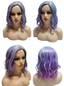 Cosplay wig Halloween wig Costume model wig Curly wig Perfect combination Purple and Light blue Okapl