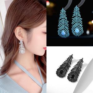 Retro High-end Zirconia Feather Earrings Light luxury Style Exaggerated Heavy Industry Earring European American Fashion Jewelry Wedding Festival Gift Designer