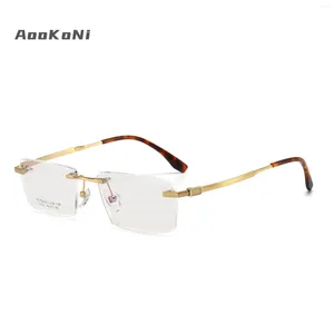 サングラスフレームAOOKONI RIMLESSチタングラス男性2024フレームレス処方眼鏡フレーム女性視神経眼鏡AK8128