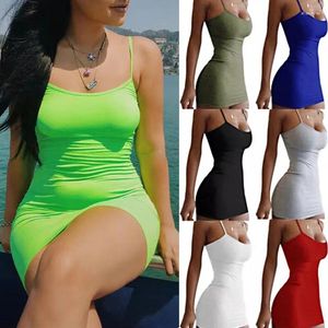 Casual Dresses Women 2024 Summer Sweet Cute Sleeveless Mini Bodycon Tank Dress Ladies Spaghetti Strap Solid Sexy Party Club