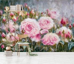 Wallpapers Pink Rose Flower Oil Painting Wall Mural Wallpaper European Floral Fresco For Living Room Bedroom Decor Po Paper 3D