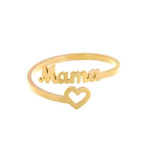 10pcs anel em forma de coração oco com a palavra mamãe mamãe letra letra de aço inoxidável