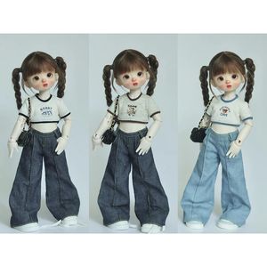 DLBell 1/6 BJD 30cm Doll Clothes Round Neck Tight Shirts Crop Tops Short Sleeve T-shirt and Wide Leg Jeans Streetwear 240531