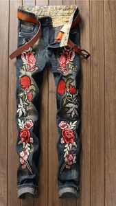 2020 Whole Italian luxury Rose Embroidered Jeans New Designer Men Jeans Slim Fit Mens Printed Jeans Biker Denim Pants2020238