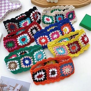 Party Supplies Women Colorful Crochet Bandana Knit Head Kerchief Cute Pattern Turban Tie Back Pastoral Wrap Anti-uv Hair Dropship