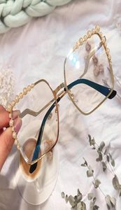 New Luxury White Pearl Clear Lens Glasses For Women Vintage Elegant Alloy Square Sun Glasses Female Oversized Uv400 Shades Pink4816018