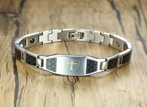 Mäns magnetiska armband med graverade riddare Templar Shield Armband 4 i 1 Bio rostfritt stål kolfiber Men smycken3667674