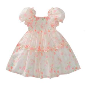 Baby Princess sukienka Summer 2024 Nowe dzieci dziewczyny kwiatowe szyfonowe koraliki sukienki z rękawem