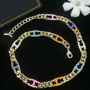 Fashion Designer 18k gold letter Chokers Necklace Women Top quality exquisite simple designer enamel silver Cuban chain necklace jewelry gift f27