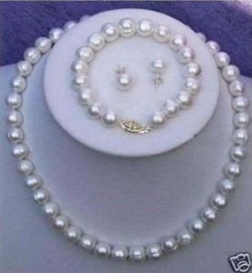 89mm White Cultured Freshwater Pearl Necklace Bracelet Earring Set1208250