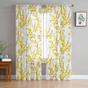 Cortina de flor amarela Folhas de aquarela folhas puras para a decoração da sala de decoração da sala de decoração de cozinha de tule bonda organza