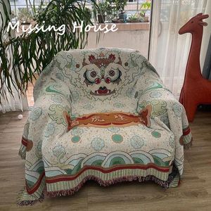 Blankets Lucky Chinese Tiger Cotton Throw Towel Blanket With Tassels Tapestry Bedspread Outdoor Camp Beach Sofa Chair Cover