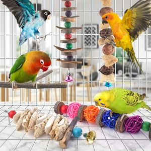 5pcs Bird Chew Toys Parakeet Natural Wood Toys Parrot Hanging Cage Toy Bird Perch Stand for Small Bird Conure Parrotlet