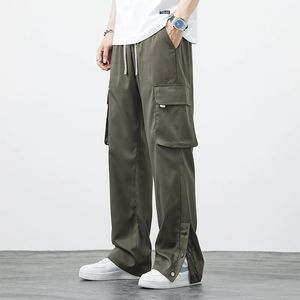 Summer szerokiej nogi Mężczyźni Suit Pants Koreańskie swobodne spodnie Neutralne solidne modne nylon Wygodne tkaninowe spodnie uliczne proste 240531