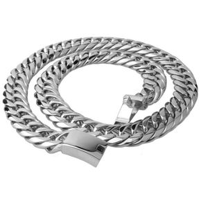 Hight Quality Hip Hop Mens Steel Cuban Chain Halsband Silver tjockt rostfritt stål Big Chunky Hippie Rock Men DJ Rapper ChainNeckl9853784