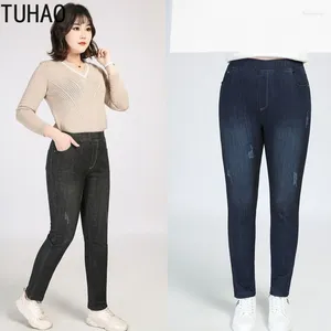 Dżinsy damskie Tuhao 2024 Spring dla kobiet wysoko w pasie Plus rozmiar 9xl 8xl 7xl 6xl luźne niebieskie czarne dżinsowe spodnie 5xl 4xl granica