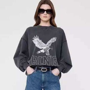 Womens Hoodies Sweatshirts Sweatshirt Anime Designer Cotton Casual Pullover Jumper Bing Women Washed Black Letter Vintage Eagle Pattern Print Hoodie Sweater 24ss