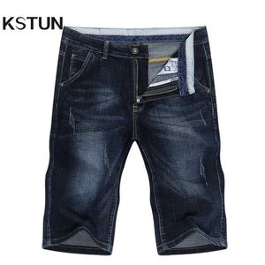Shorts maschile kstun Shorts pantaloni da uomo in denim pantaloni elastica a blu profondo design alla moda maschile jeans ultra-sottile pantaloncini da uomo dritti hombre j240531