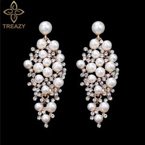 Charm TREAZY Gold Color Bridal Drop Earrings Simulated Pearl Crystal Statement Earrings for Women Wedding Party Jewelry GiftL4531