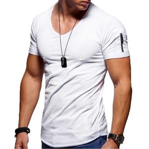 Męskie koszulki Nowe letnie męskie mąki V Szyjka T-koszulka Fitness Koschbuilding Tshirt High Street krótkie rękawowe zamek błyskawiczny