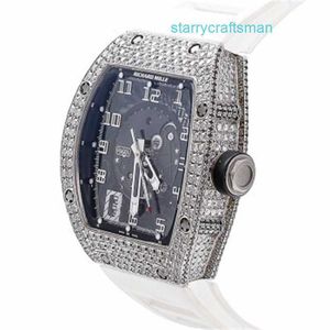Richamills tittar på RM Tourbillon armbandsur Richamills mäns RM005 Platinum Full Diamond Automatic Mechanical Men's Watch wn-Mdza